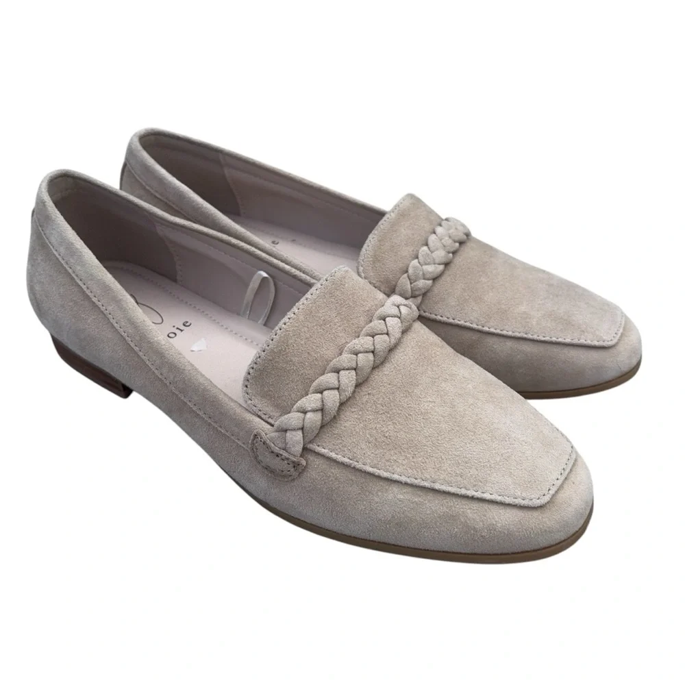 Joie Beige Tan Suede Leather Braided Flat Loafer 9